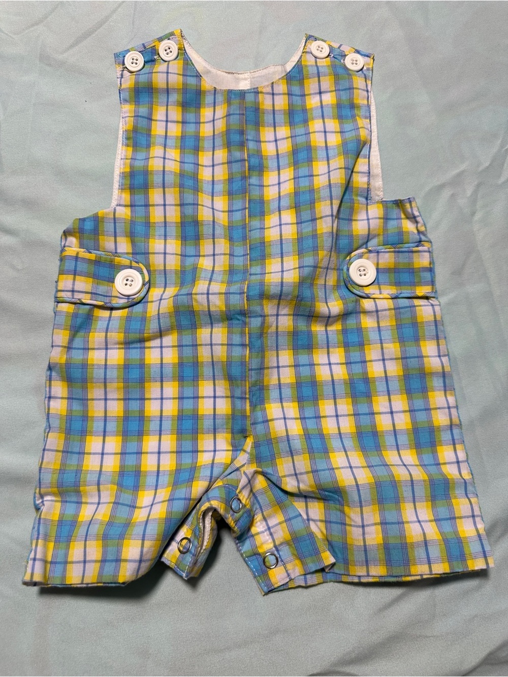 Plaid Baby Romper in Blue and Yellow